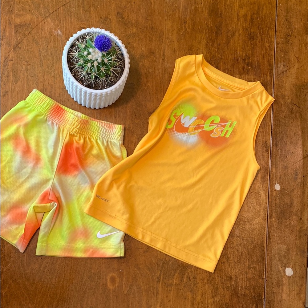 Nike Boys Dri-FIT Tank and Shorts Set Bright Yellow Orange Size 4T